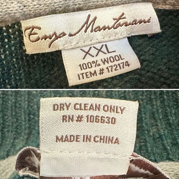 Enzo Mantovani 100% Wool Henley Sweater Pullover Green Neiman Marcus Men’s XXL - Picture 10 of 10
